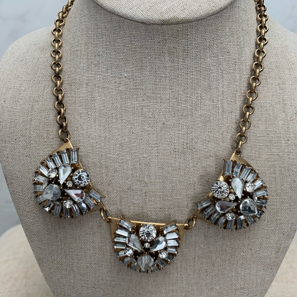 J. Crew Antique Gold Statement Necklace with Crystal Pendants
